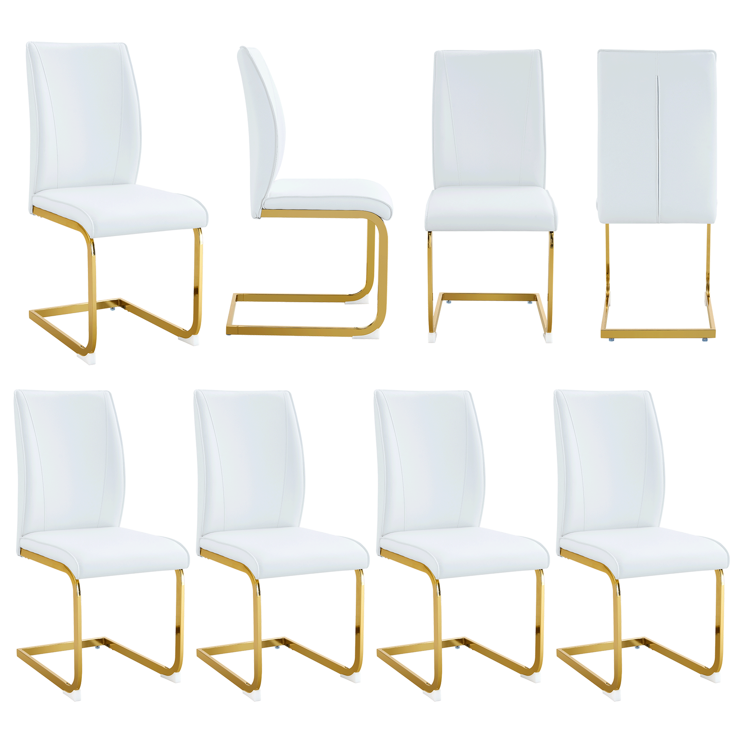Luxury Simple Arch Chair Set of 8 White PU Material With Arched Metal Gold Leg