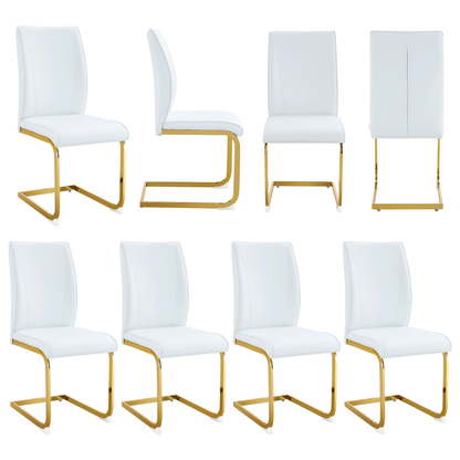 Luxury Simple Arch Chair Set of 8 White PU Material With Arched Metal Gold Leg