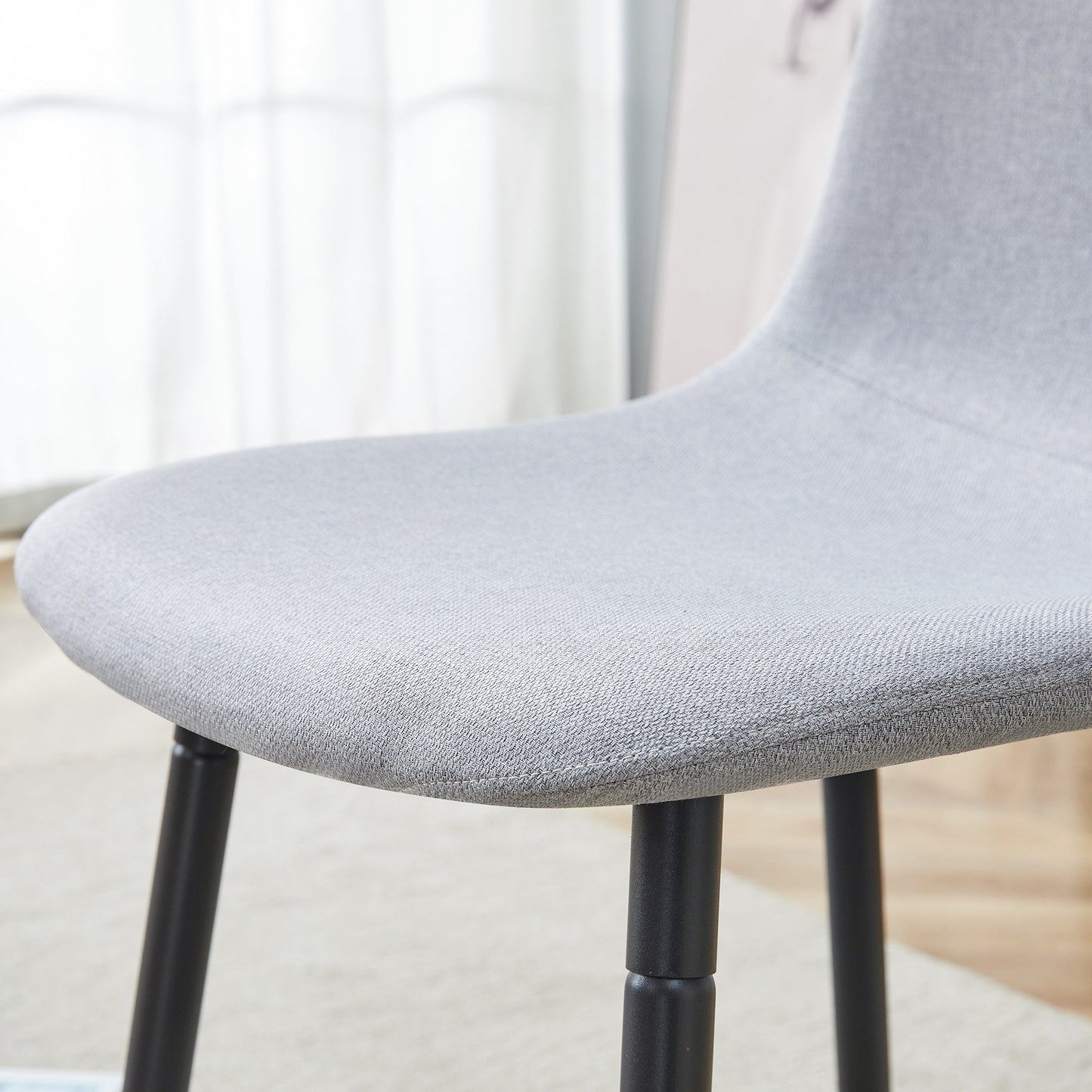 Comfortable Linen-Cotton Dining Chair Set - Four Pieces in Light Gray.Integrated Seat and Backrest,Linen-Cotton Material