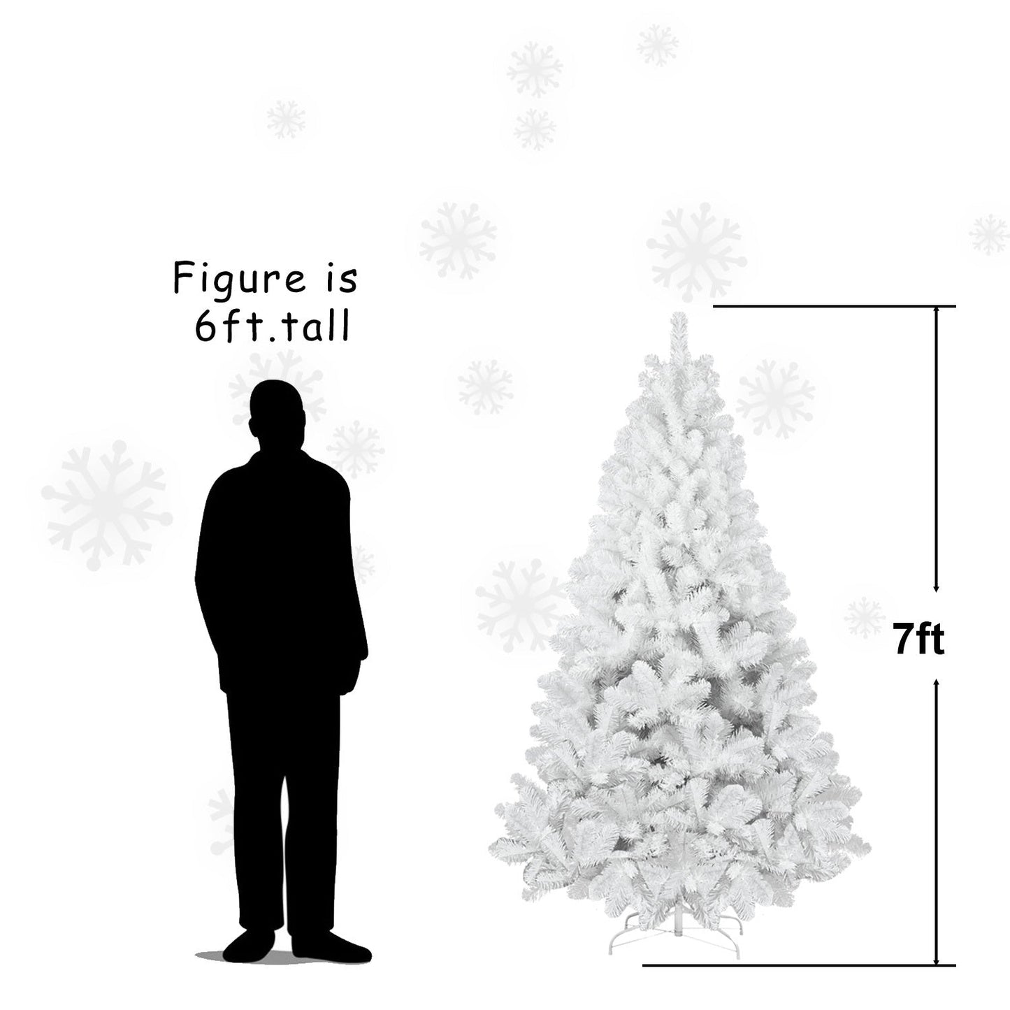 7ft White Christmas Tree With Memory Wire, 1064 Tips Hinged Artificial PVC Tree, Easy Assembly Holiday Xmas Tree for Ind