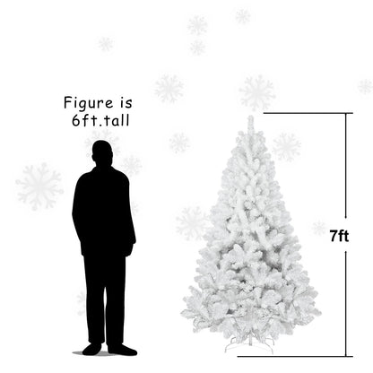 7ft White Christmas Tree With Memory Wire, 1064 Tips Hinged Artificial PVC Tree, Easy Assembly Holiday Xmas Tree for Ind