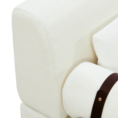 Modern Loveseat Sofa 59' Couch With Flexible USB Ports, Unique Cylindrical Armrests, Beige Chenille