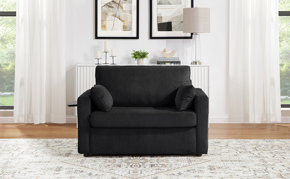 Twin Size Sofa Bed 47.2' Sleeper Sofa Loveseat With Foldable Mattress, Side Table, Storage Pocket, USB Ports, Black Cord