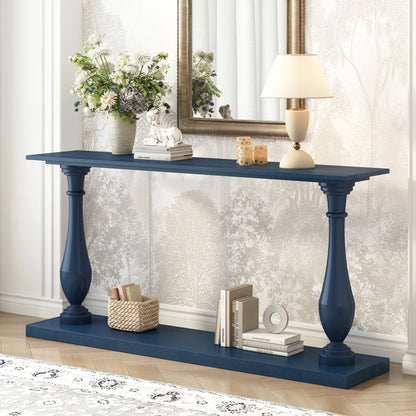 Vintage Sofa Table Console Table With Luxurious Pine Veneer and Elegance Vase-Leg Design,for Living Room Study Room Entr