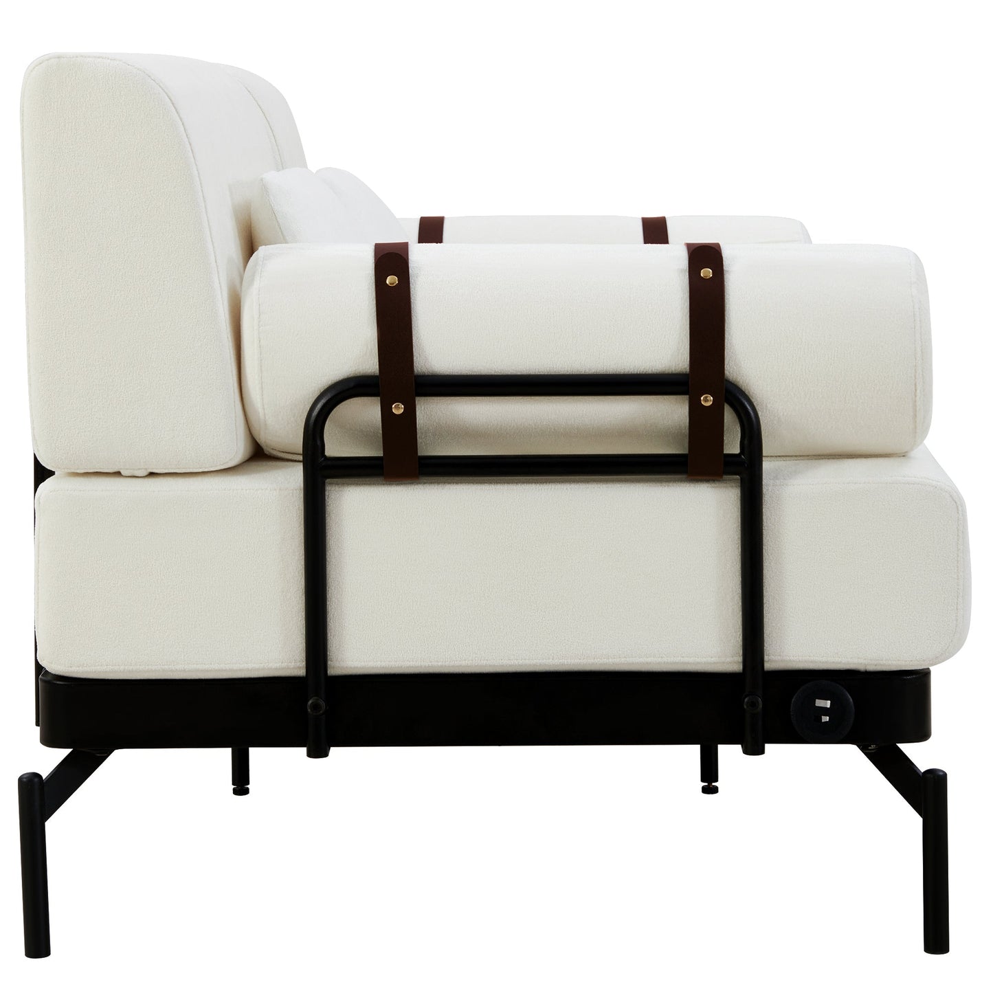 Modern Loveseat Sofa 59' Couch With Flexible USB Ports, Unique Cylindrical Armrests, Beige Chenille