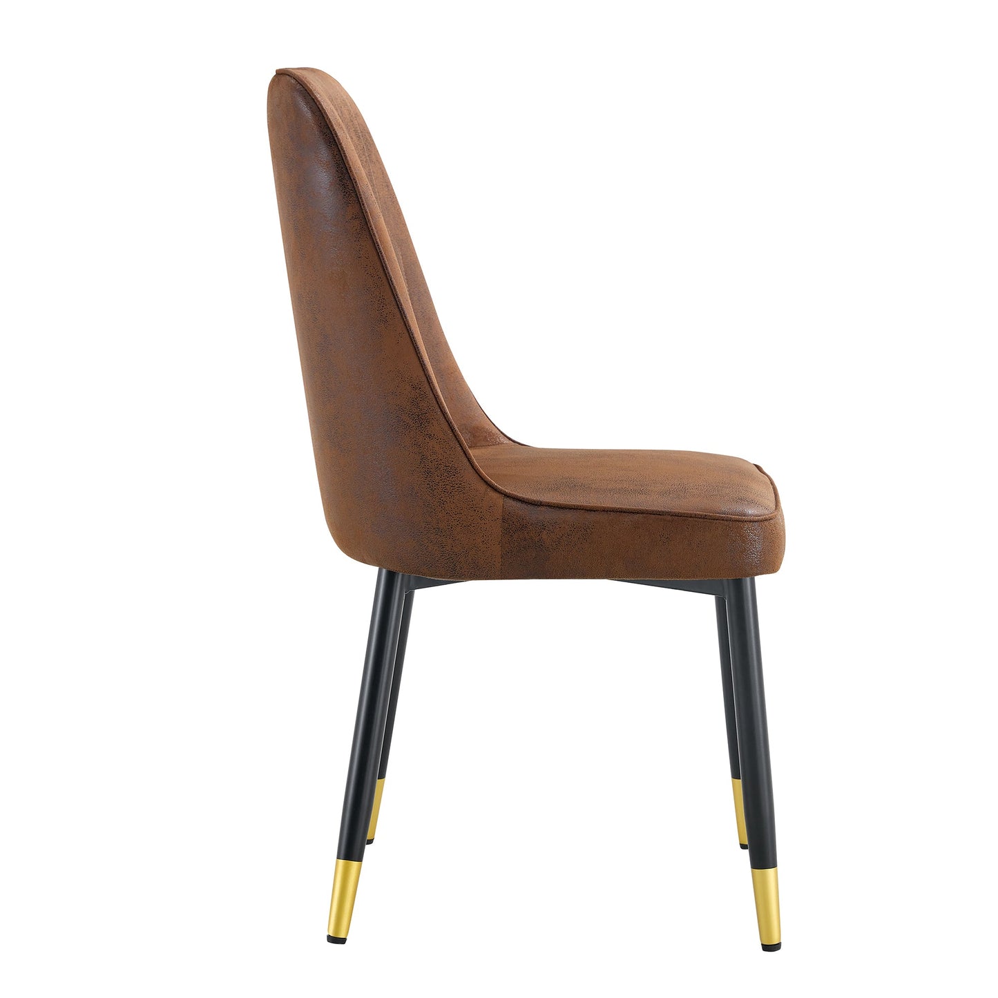 Modern Brown Suede-Like Velvet Dining Chair Set With Black Metal Legs and Gold Accents