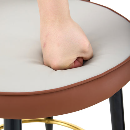 Modern Brown and Light Gray Spliced PU Upholstered Rotatable Bar Chair With Black Metal Legs for Dining Room and Kitchen