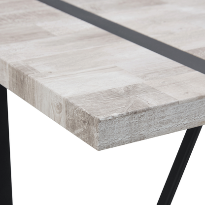 Table and Chair set.A Minimalist Retro Rectangular Dining Table With a Specially Textured Top and Black Metal legs.Paire