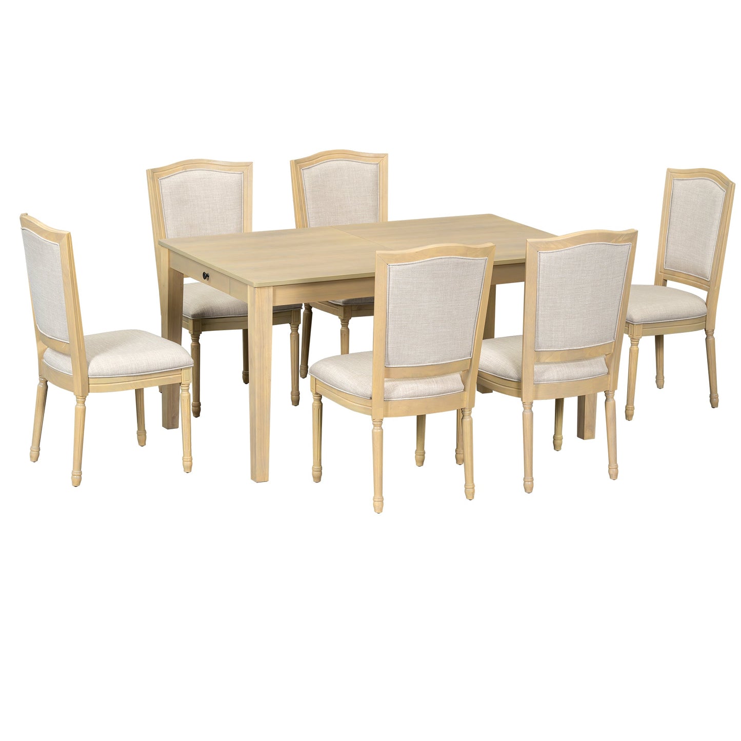 Rustic 7-Piece 78.1inch Extendable Dining Table Set With 18inch Removable Leaf, 6 Upholstered Dining Chairs, 2 Built-In
