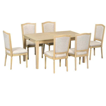 Rustic 7-Piece 78.1inch Extendable Dining Table Set With 18inch Removable Leaf, 6 Upholstered Dining Chairs, 2 Built-In