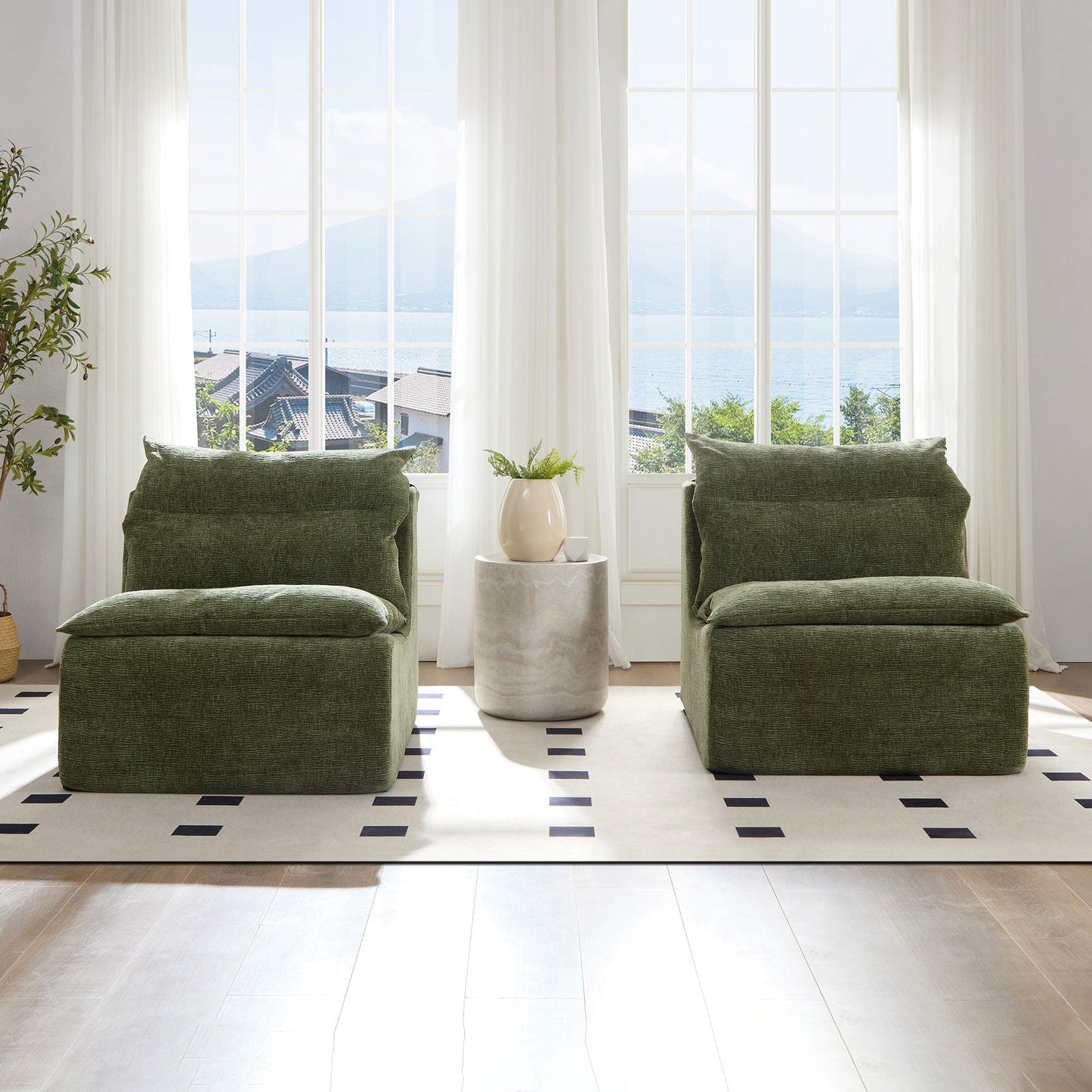 3 Seat Chair Sofa Lounge Chair With Backrest Fully Compressed Sofa Suitable for Living Room, Bedroom, Polyester,GREEN
