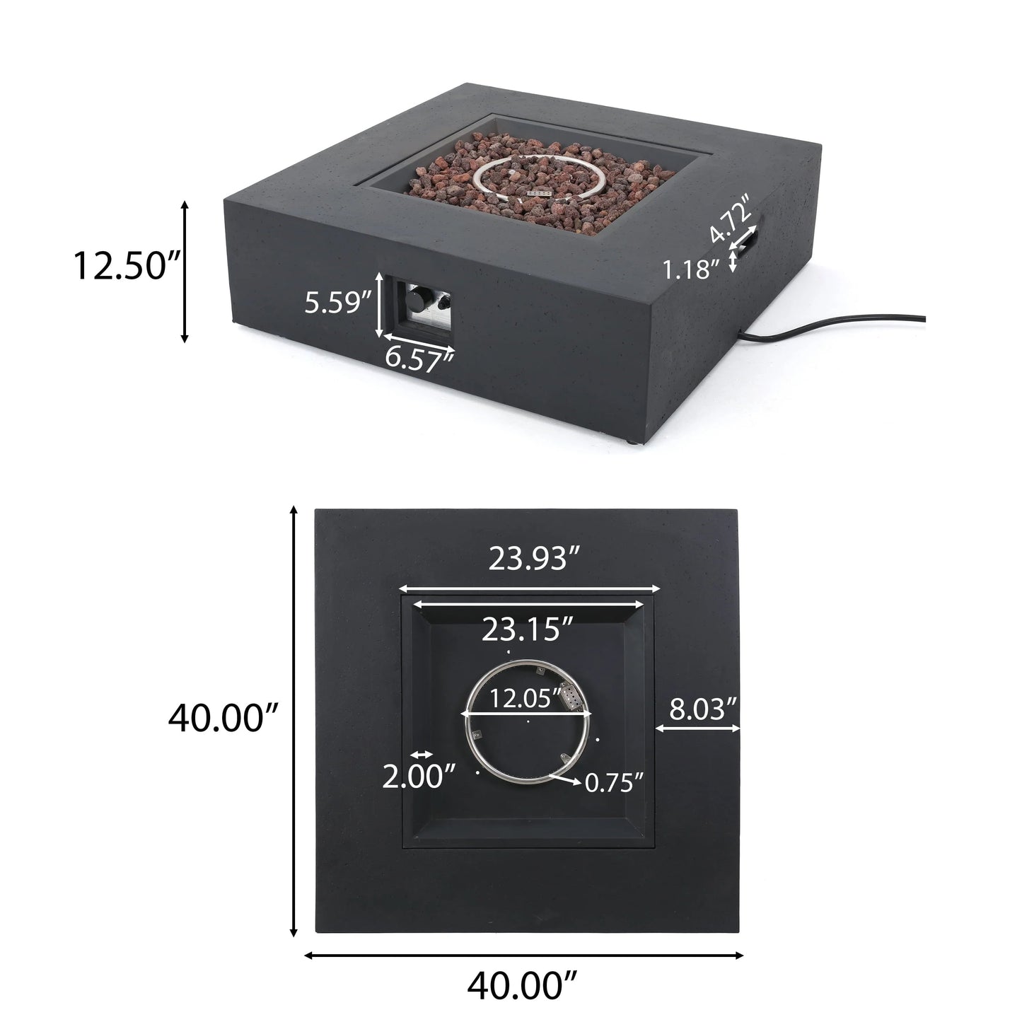 Outdoor 50000 BTU Propane Fire Pit, Dark Grey, With Tank Holder