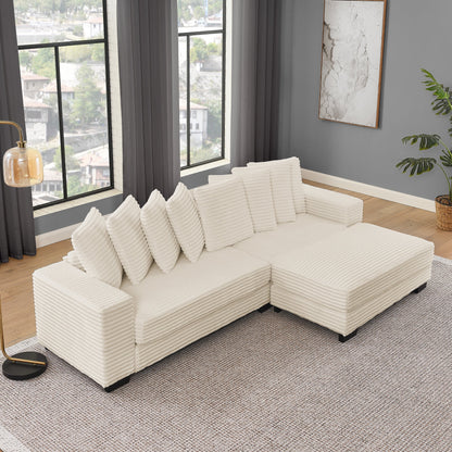 Corduroy Tufted Upholstered Sleeper Sectional Sofa, L-Shaped Modular Convertible Sofa , Can Freely Change the Position O