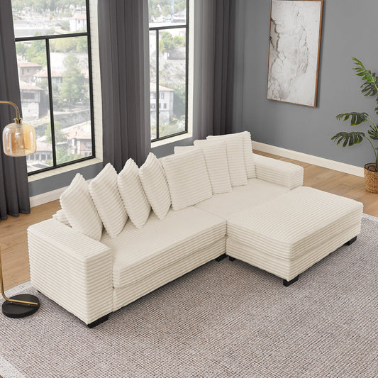 Corduroy Tufted Upholstered Sleeper Sectional Sofa, L-Shaped Modular Convertible Sofa , Can Freely Change the Position O