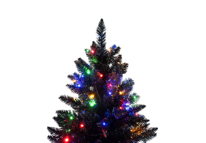 6FT Pre-Lit Black Artificial Hinged Christmas Tree, Holiday Spruce Xmas Tree With 920 Branch Tips and 280 Color LED Chan