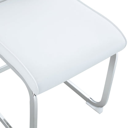Luxury Simple Arch Chair - Set of 6 White PU High Resilience Dining Chair With Arched Metal Silver Leg
