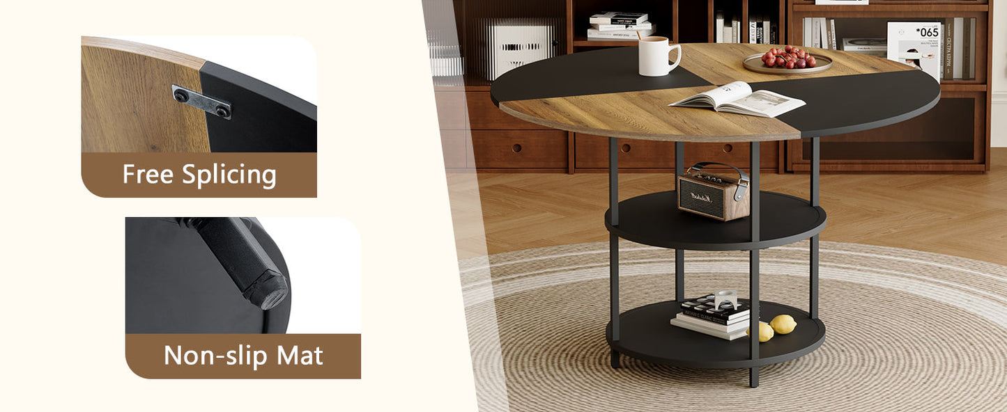 Table and Chair set.A 47.3-Inch Diameter Modern Splicing Circular Dining Table - Double-Layer storage.Paired With 4 Blac