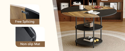 Table and Chair set.A 47.3-Inch Diameter Modern Splicing Circular Dining Table - Double-Layer storage.Paired With 4 Blac