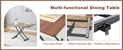 Table and Chair set.Modern Multifunctional Lifting Platform,Walnut Wood Grain Sticker MDF Desktop, Black Metal Legs.Pair