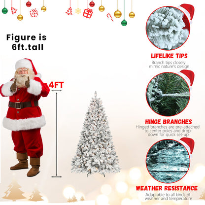 8FT Flocked Christmas Tree With 700 UL Lights and 54 Natural Pine Cones – Snowy PVC Tips, 1754 Tips, Hinged Structure, S