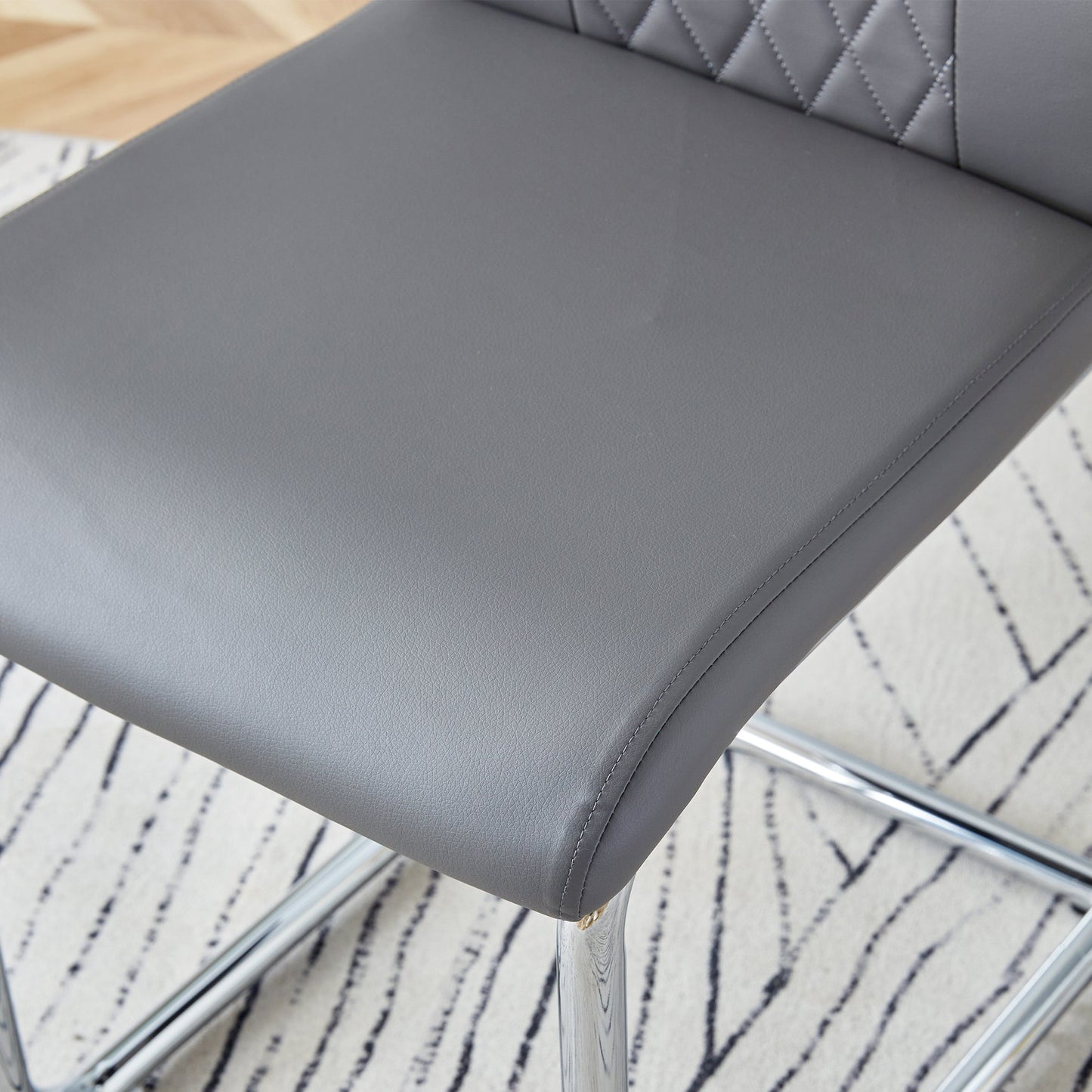 Table and Chair Set.63'x31.5x30' Black Marble-Patterned Slabs Tabletop With Stainless Steel Butterfly Legs.Paried With 6