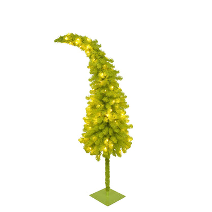 5FT Hinged Fir Artificial Fir Bent Top Christmas Tree, Xmas Tree Bendable Santa Hat Style Christmas Tree Holiday Decorat