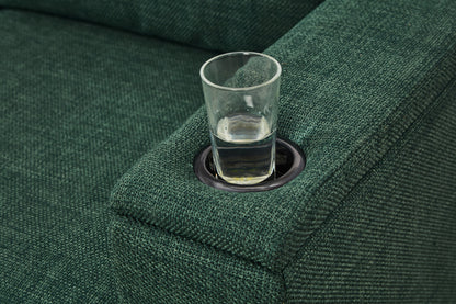 93.7' Modern Style Living Room Sofa Fabric Couch,Square Arm Sofa With Cup Holder,Storage Sofa,Upholstered Polyester Gree