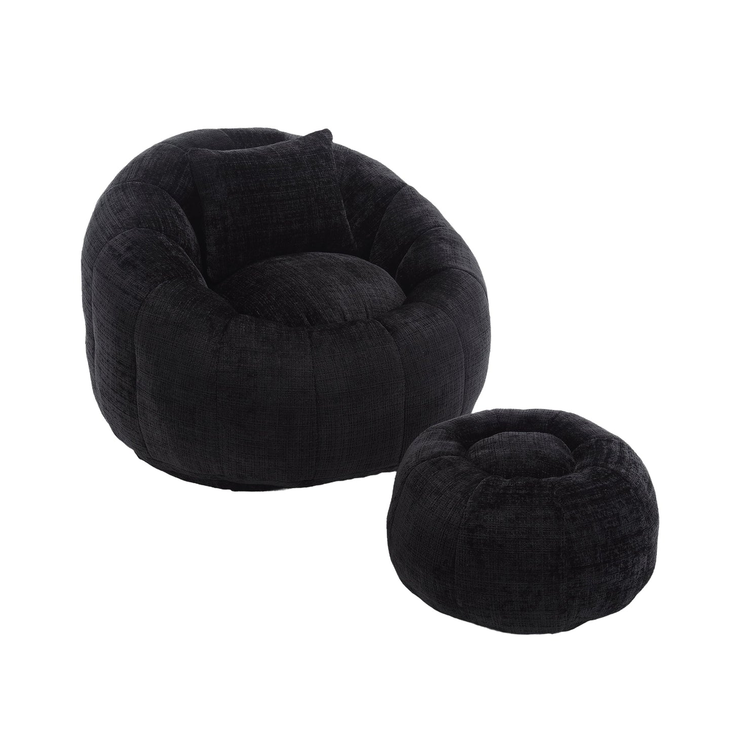 Modern Extra Large Round Bean Bag Chair With Footrest for Living Room, Chenille Fabric Lazy Sofa With Pillow for Adults,