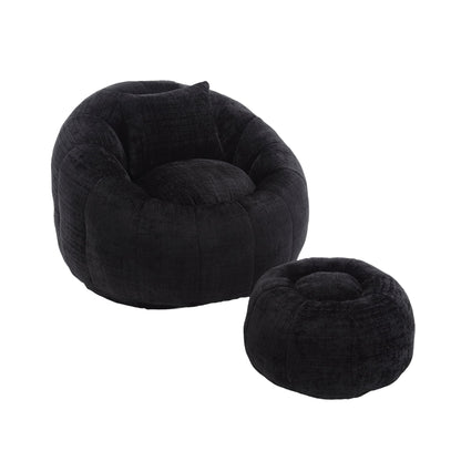 Modern Extra Large Round Bean Bag Chair With Footrest for Living Room, Chenille Fabric Lazy Sofa With Pillow for Adults,