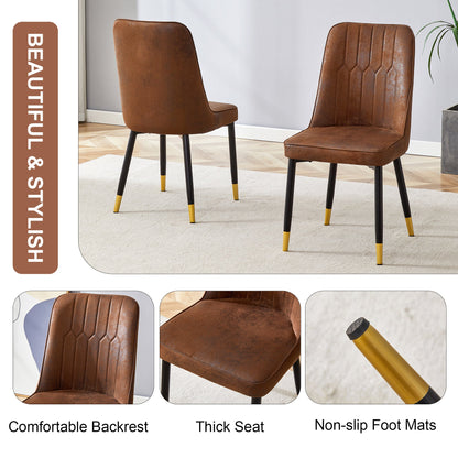 Modern Brown Suede-Like Velvet Dining Chair Set With Black Metal Legs and Gold Accents