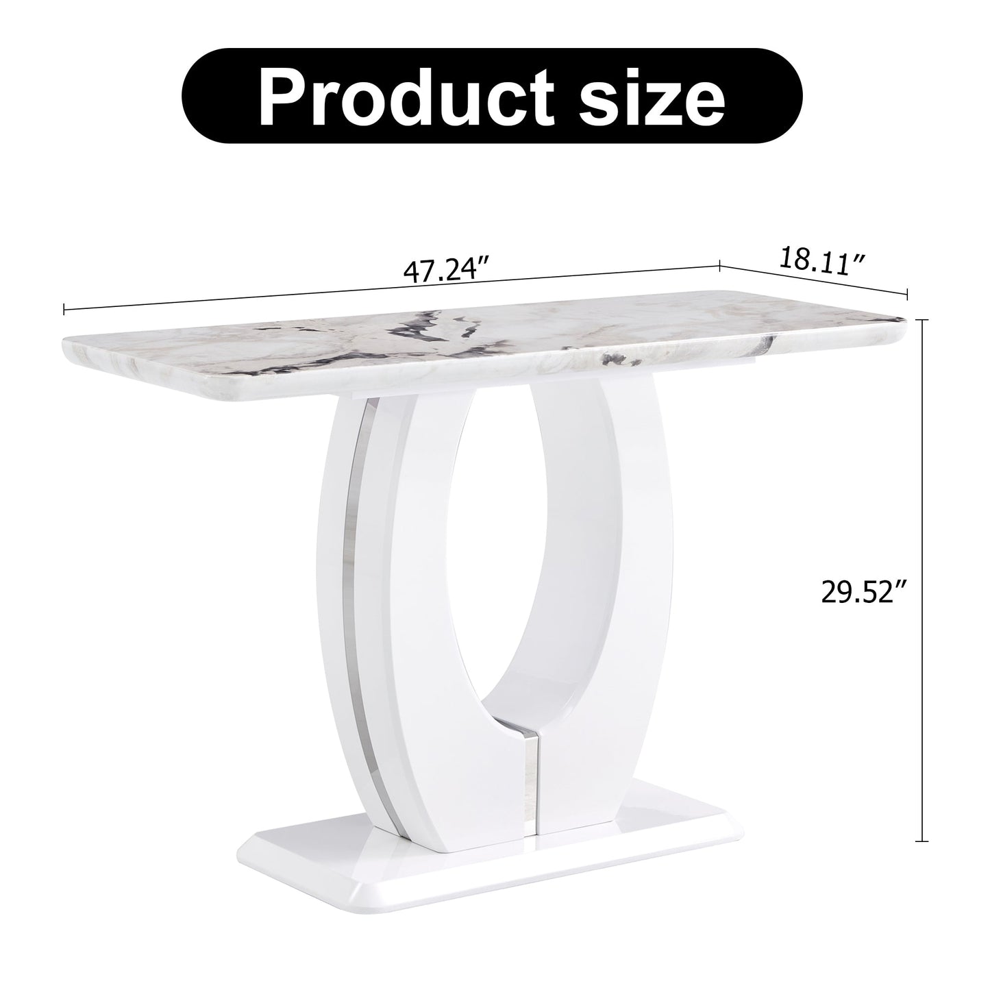 Modern Simple Glossy White Rectangular Counter Bar Table 47.24' X 18.11' X 29.52' for Living Room Bedroom Bedside Entran