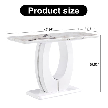 Modern Simple Glossy White Rectangular Counter Bar Table 47.24' X 18.11' X 29.52' for Living Room Bedroom Bedside Entran