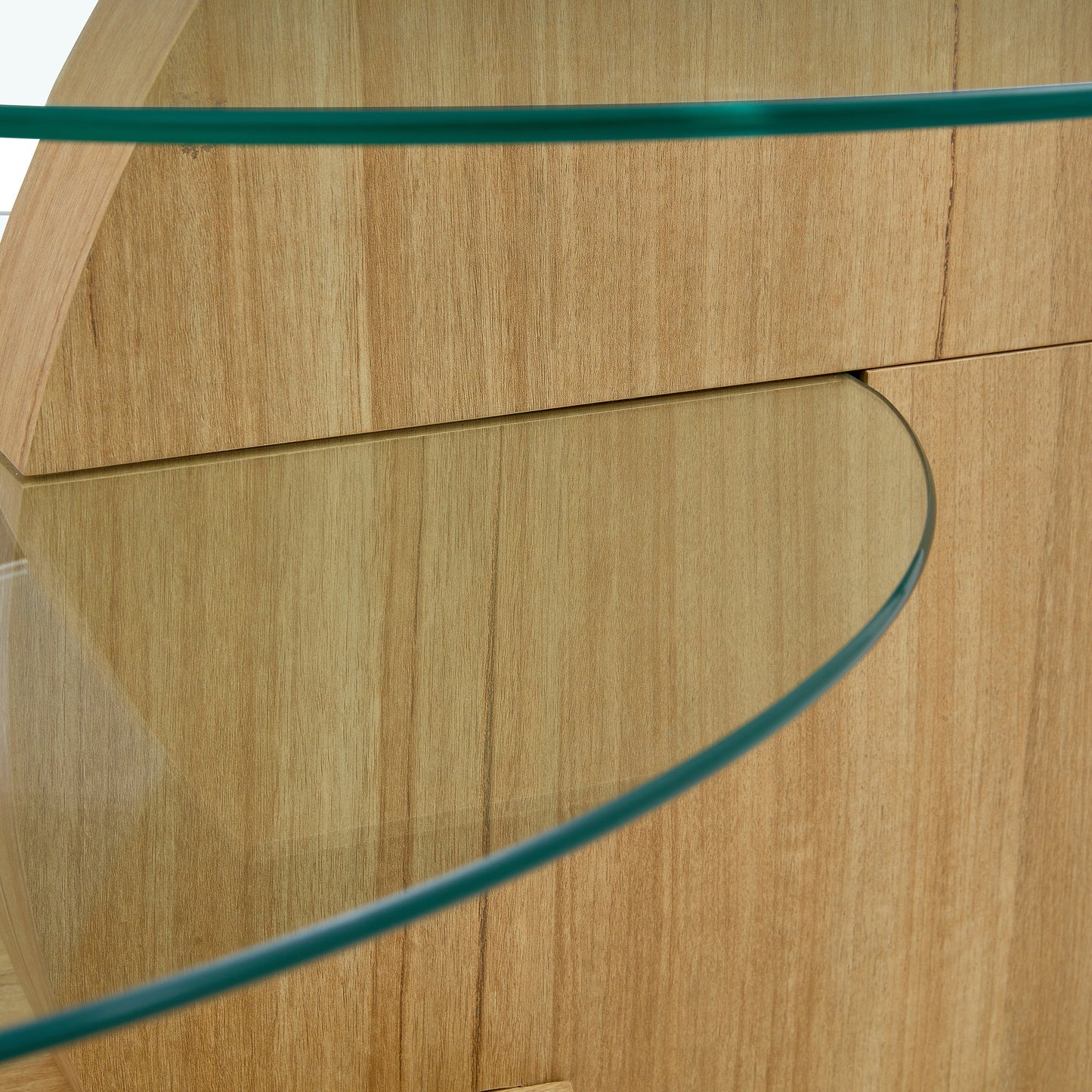 Modern Light Wood Grain Double Layer Coffee Table - Versatile Design, Multiple Colors, MDF and Reinforced Glass, Oval Co