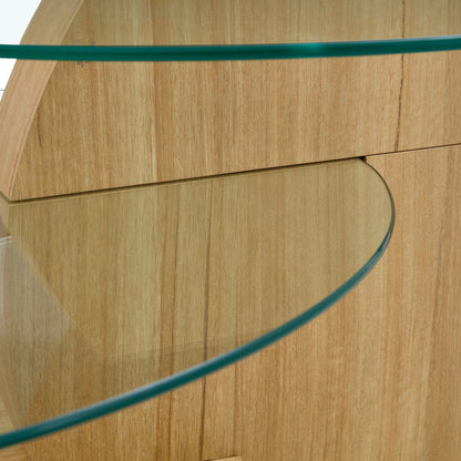 Modern Light Wood Grain Double Layer Coffee Table - Versatile Design, Multiple Colors, MDF and Reinforced Glass, Oval Co