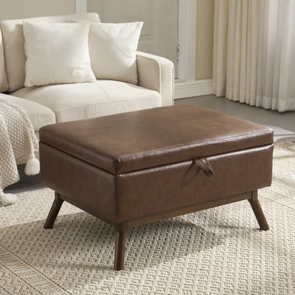 Mid-Century Modern Square Coffee Table Storage Bench, Assembled, Suitable for Living Room, Entryway and Family Room, Use