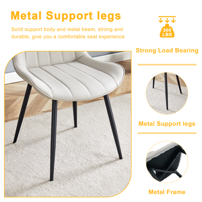 Ergonomic PU Leather Dining Chair Set With Extended Seat Cushion, Metal Legs, Black/Gray