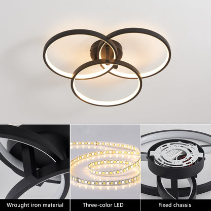 20' Modern Black LED Ceiling Light, 3-Ring Flush Mount Fixture for Living Room, Bedroom, or Dining Room, Sleek and Energ