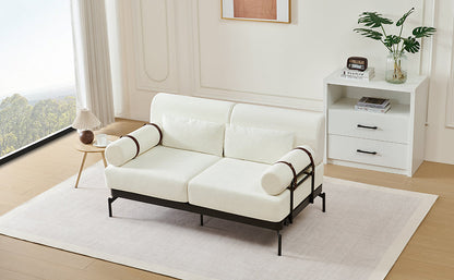 Modern Loveseat Sofa 59' Couch With Flexible USB Ports, Unique Cylindrical Armrests, Beige Chenille
