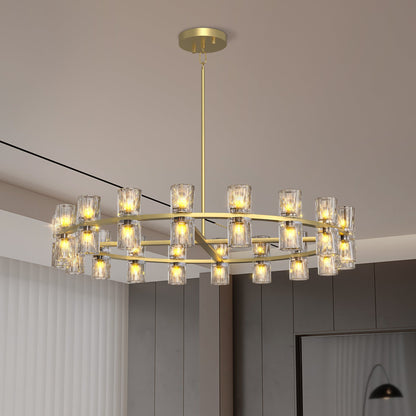 Modern 36' Gold Round Chandelier Light Fixture, K9 Crystal Chandeliers for Dining Room, Living Room, Dining Room Chandel