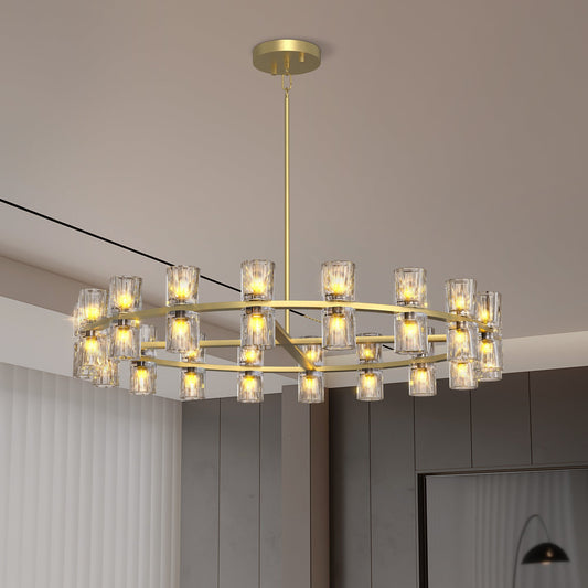 Modern 36' Gold Round Chandelier Light Fixture, K9 Crystal Chandeliers for Dining Room, Living Room, Dining Room Chandel
