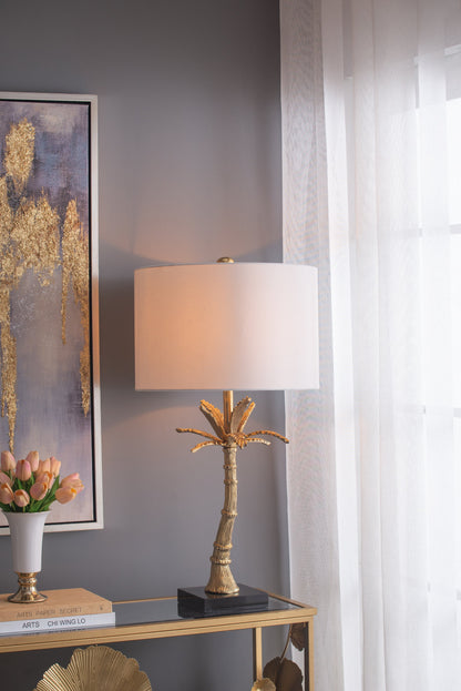 D16x31' Leaf Lamp With Marble Base, Gold (Lamp Shade Assembly Required)