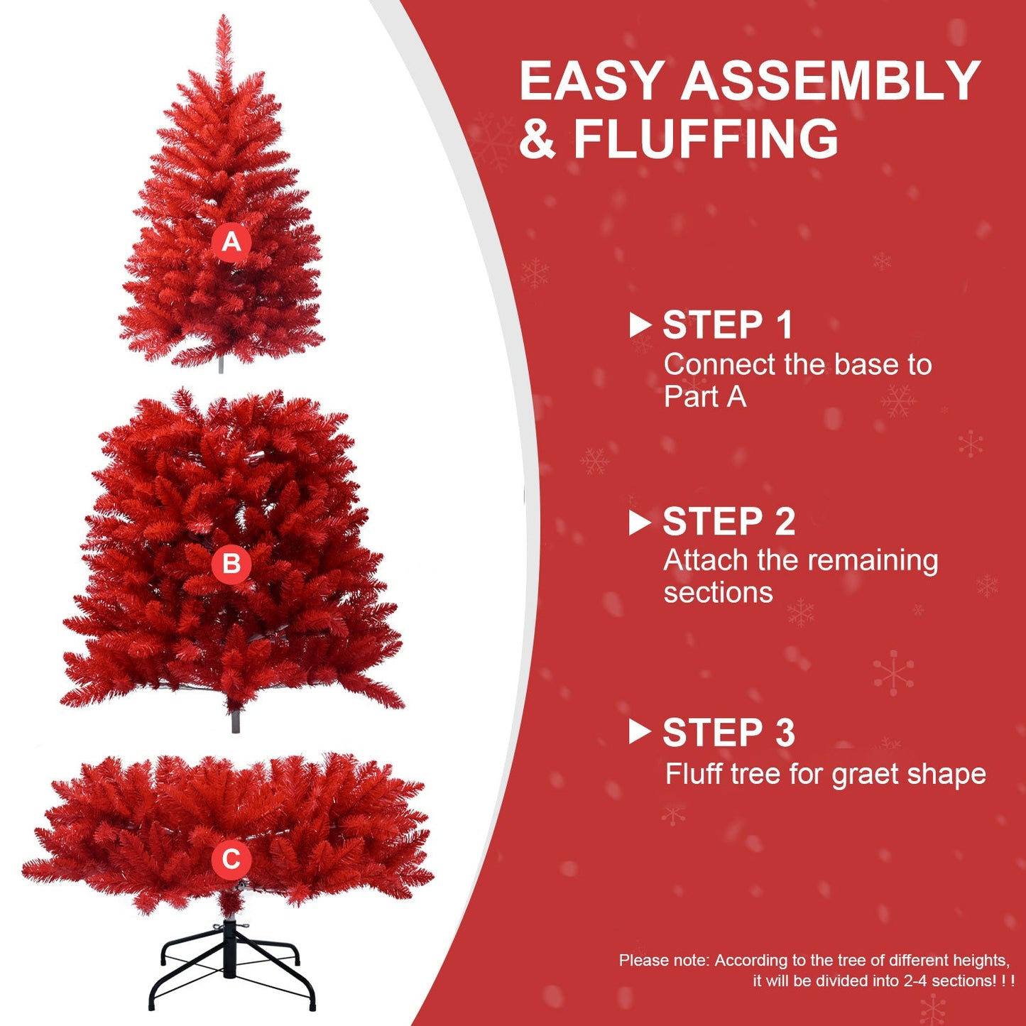 5FT Red Christmas Tree – Pure Red PVC Tree With 624 Tips, Hinged Branches for Easy Setup, Stable Metal Stand, Bold Holid