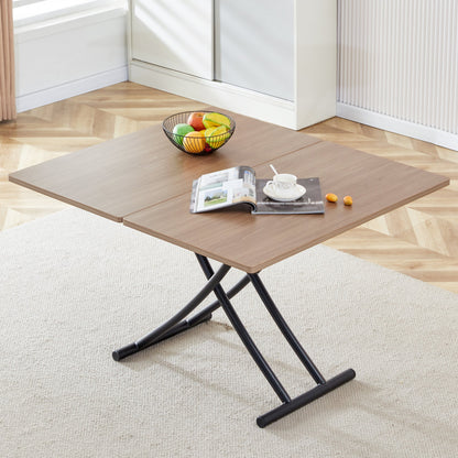 Modern Minimalist Multifunctional Lifting Table, With a 0.8-Inch Wood Grain Process Sticker Desktop and Black Metal Legs