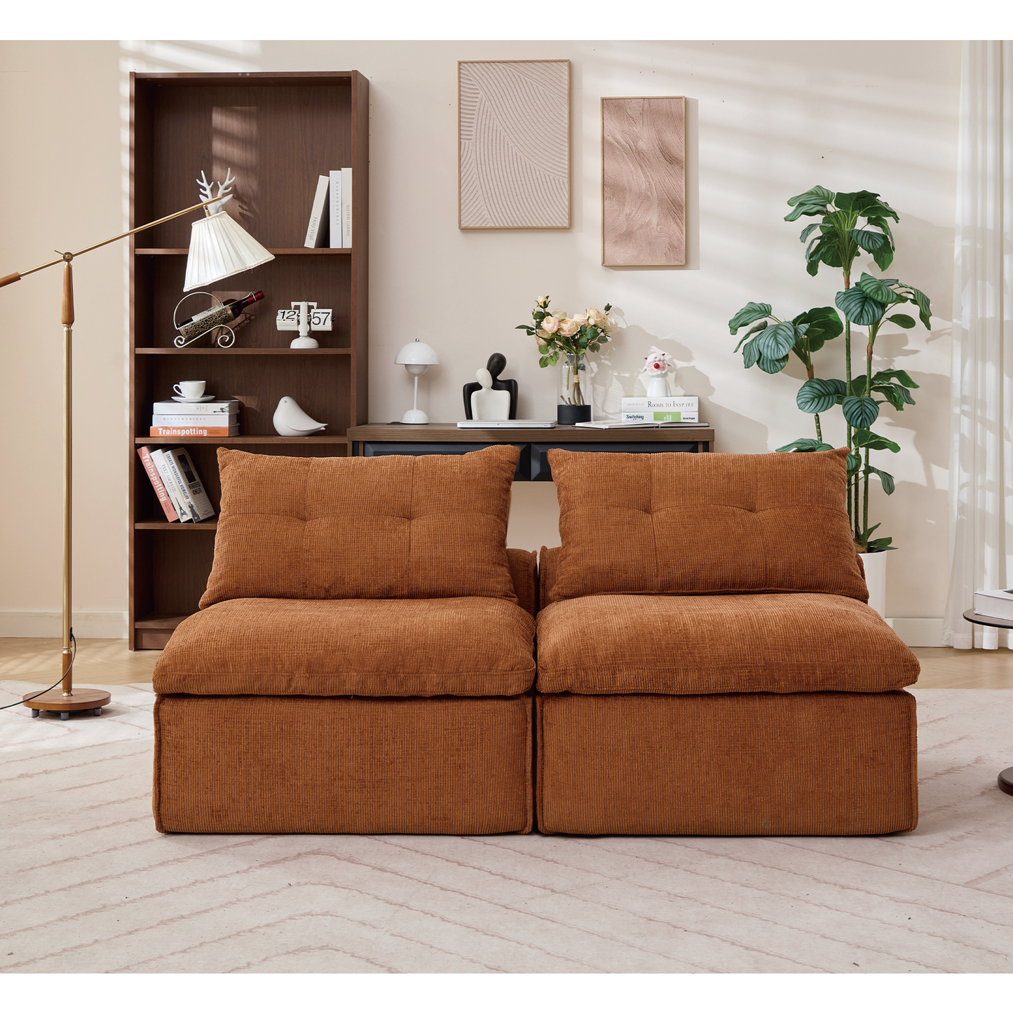 Modular Sofa,No Armrests,At Will DIY,Soft Chenille Fabric,Neck Pillow-Back Lounge Sofa Chair,Reading Nook, or Apartment
