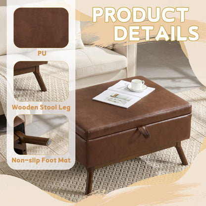 Mid-Century Modern Square Coffee Table Storage Bench, Assembled, Suitable for Living Room, Entryway and Family Room, Use