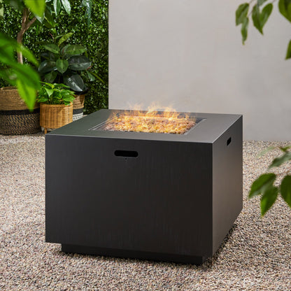 Outdoor Patio Propane Fire Pit 24'' H X 33'' W Square Iron Gas-Burning Fire Pit - 50,000 BTU, Tank in Side, Dark Grey