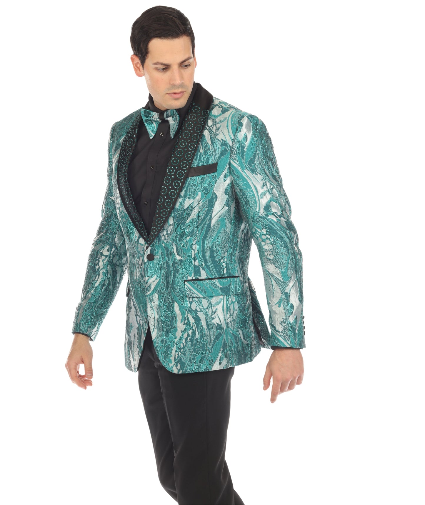 Cosmopolitan Aqua Men's Shawl Collar Tuxedo 1 Button 2 Vent Slim Fit Blazer