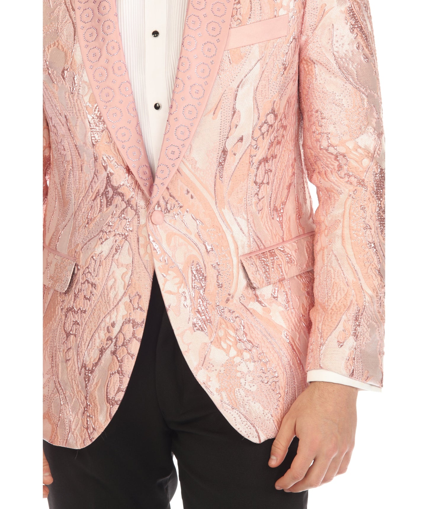 Cosmopolitan Pink Men's Shawl Collar Tuxedo 1 Button 2 Vent Slim Fit Blazer