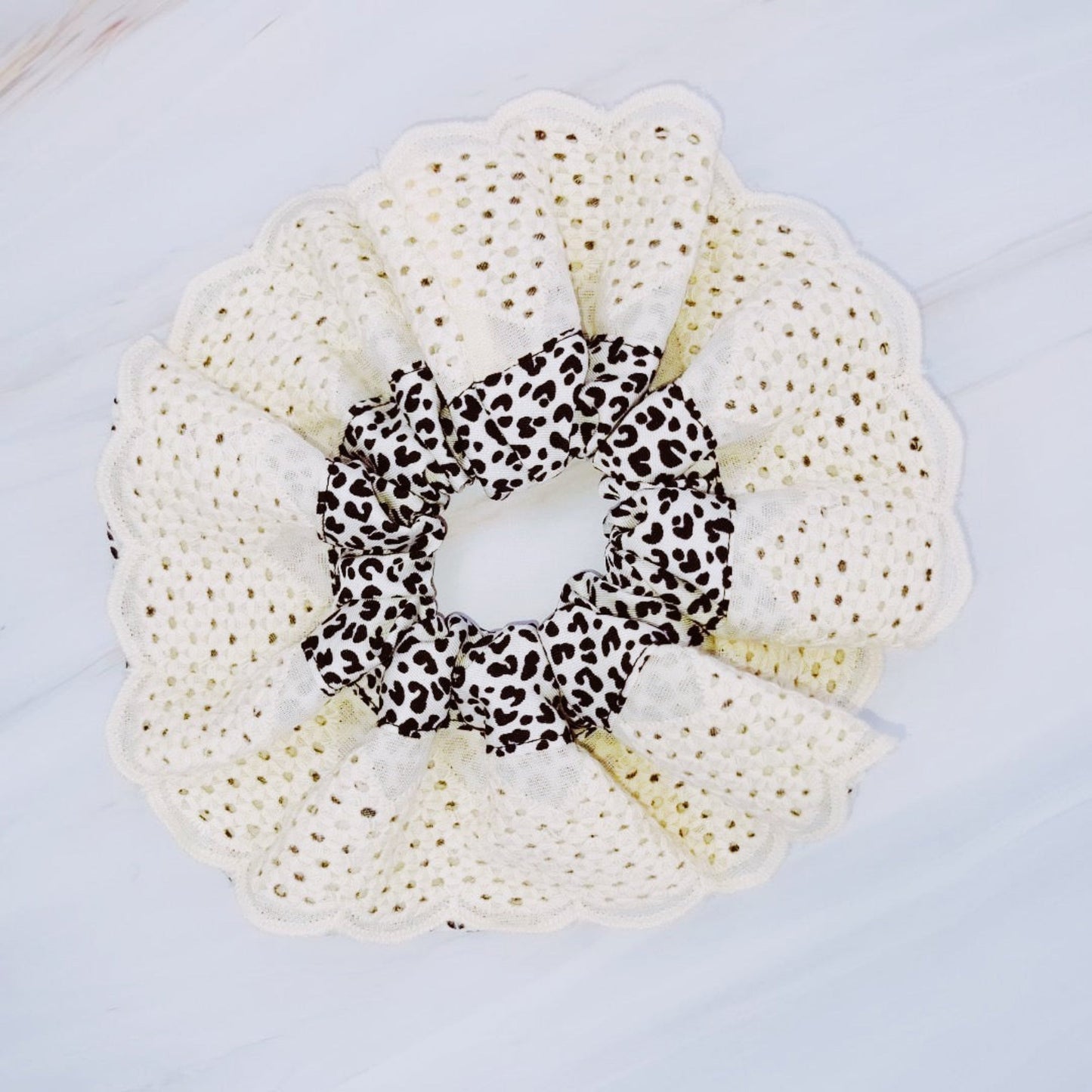 Crochet Embellished Cheetah Hair Scrunch