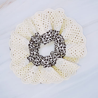 Crochet Embellished Cheetah Hair Scrunch